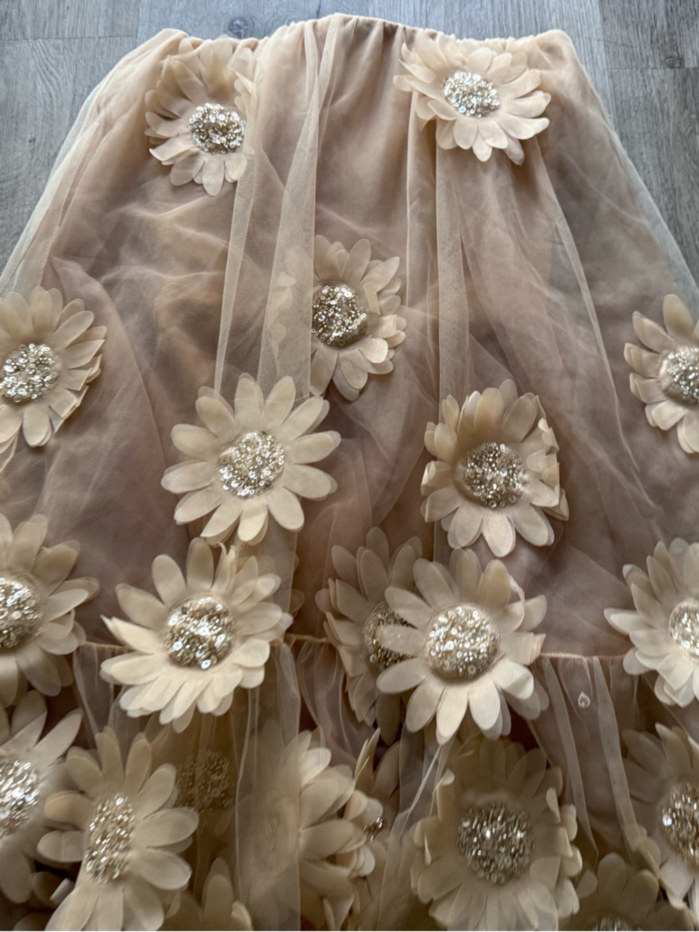 helsi bianca tan 3d floral applique beaded strapless tulle mini dress size XS - Picture 4 of 5